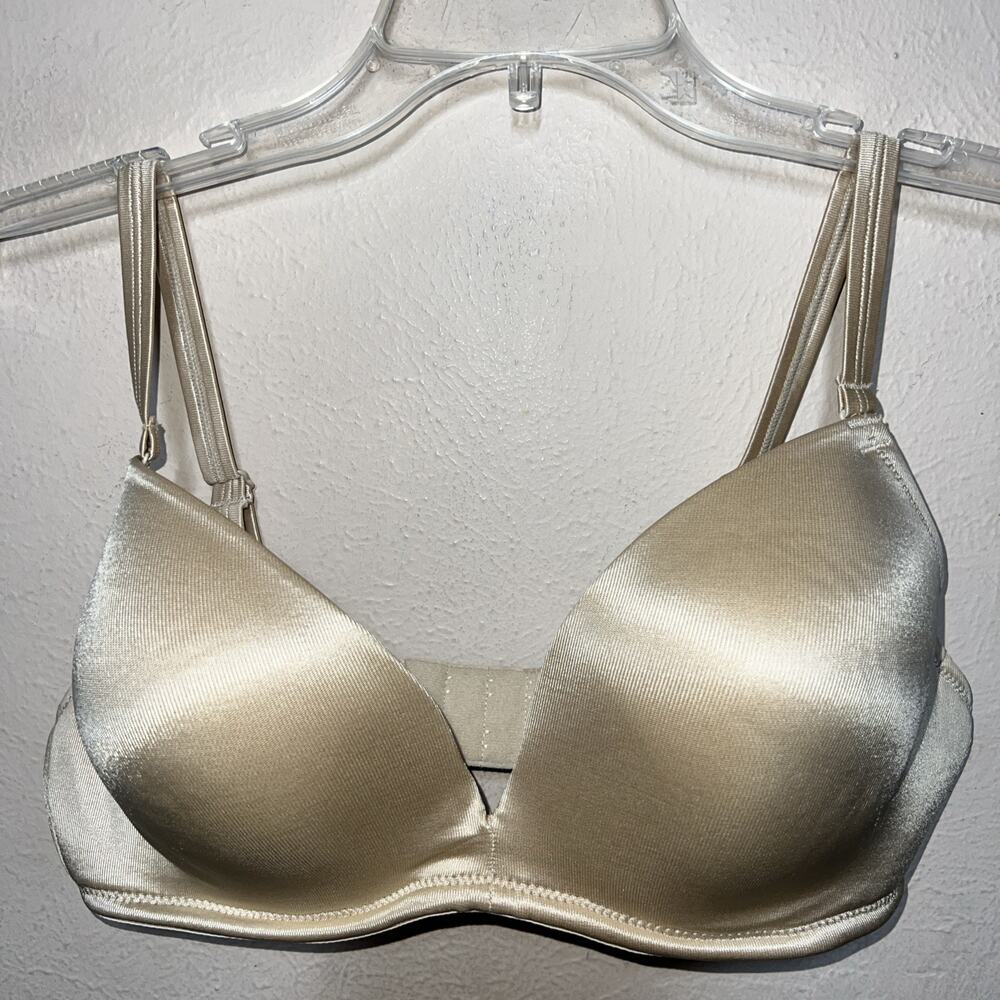 Wonderbra Beige Tan 34D Push Up Removable Pads 7260 Nude Satin Convertible